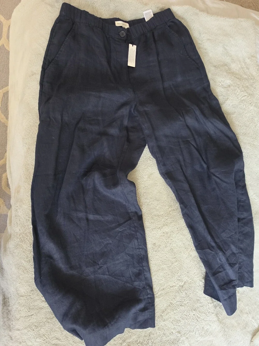 NWT Banana Republic Linen Wide Leg Pants Navy Size L